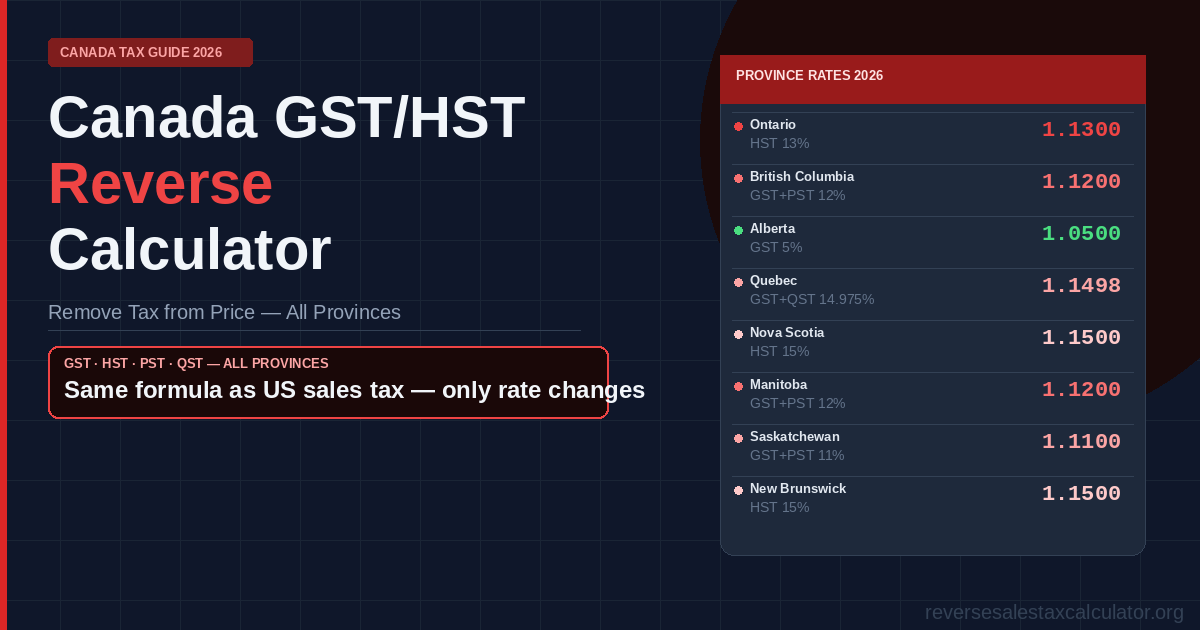 Canada GST/HST Reverse Calculator: Remove Tax from Price (2026)